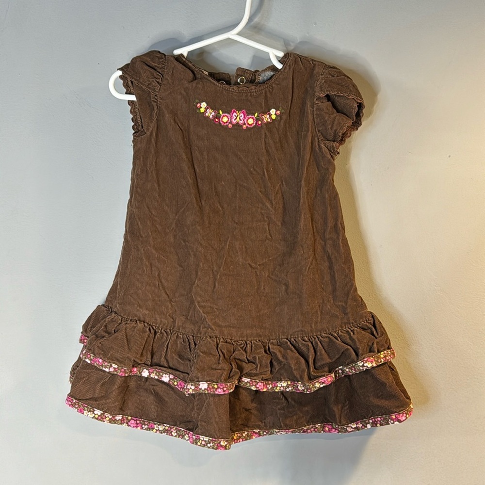 Brown corduroy ruffle dress